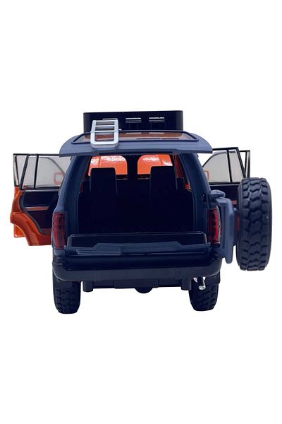 JPT Toyota Land Cruiser off-road metal replica car with lights and sounds, orange and blue