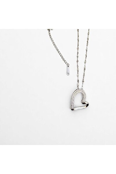 TAKVANOV Half Heart Pendant with Stones Silver Color Exquisite Gift for Women...