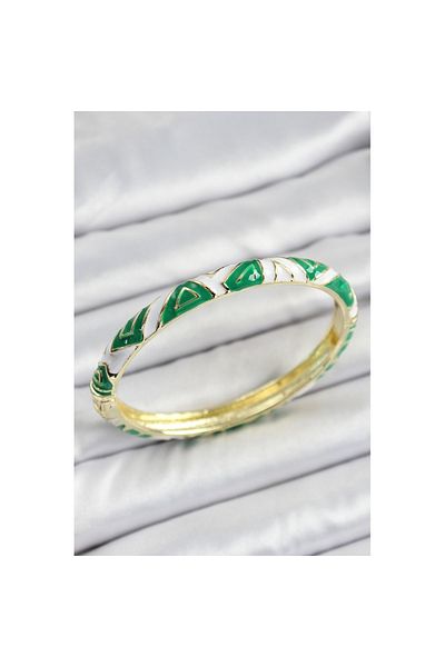Skygo Mineli Brass Green White Motif Women's Handcuffs - Tj-Bb7169
