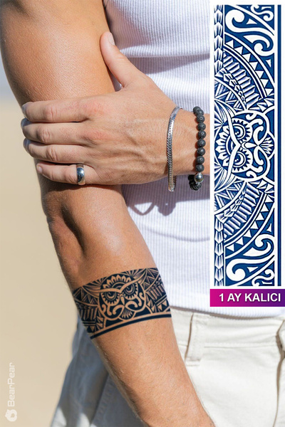 BP Tattoo 1 Ay Kalıcı Şerit Dövme Kol Bacak Bilek Dövmesi Armband Geçici Dövme