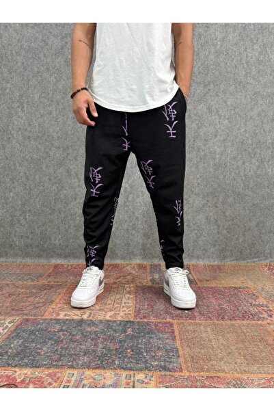 FıttingRoom Chinese Patterned Baggy Trousers with Elastic Waist