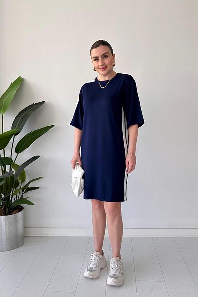 MaziButik Midi Length Modal Dress Navy Blue