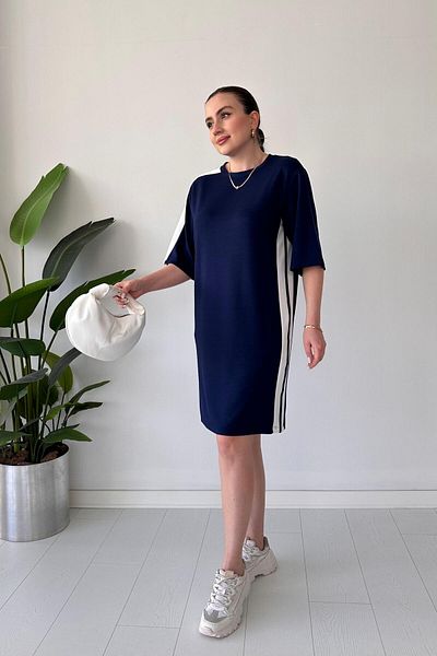 MaziButik Midi Length Modal Dress Navy Blue