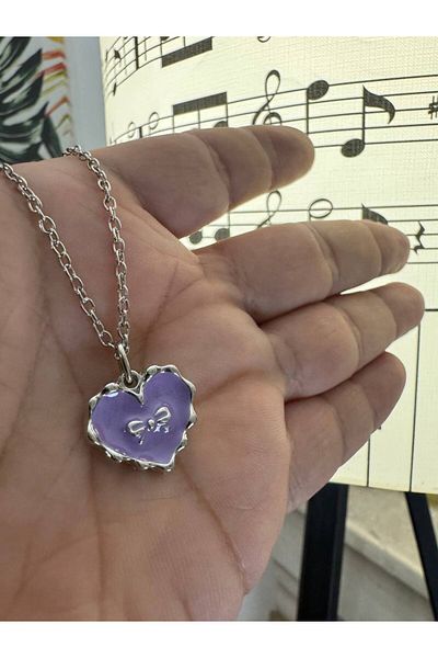 Herşey Nota Symbol of Love and Hope – Elegant Women's Necklace with Purple Heart Ribbon Figure (60 cm Chain)