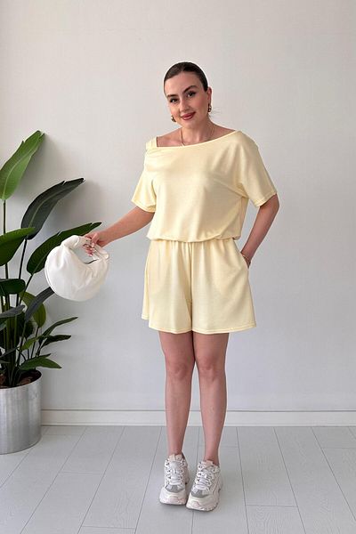 MaziButik Shoulder Strap Shorts Jumpsuit Yellow