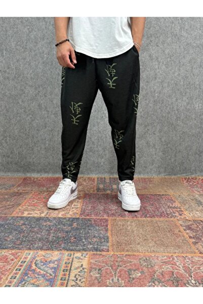 FıttingRoom Chinese Patterned Baggy Trousers with Elastic Waist
