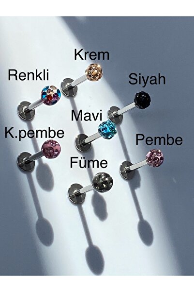 kurukafagift Çelik Renkli Toplu Taşlı Tragus, Helix, Lop, Kıkırdak Piercing 8 mm