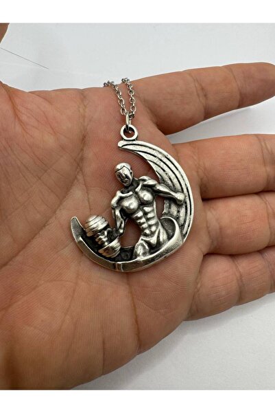 Yuchicly ملاكمة القوة والهدوء - قلادة على شكل هلال مع شخصية رافعة أثقال (يوكلي)