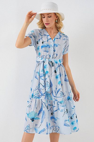 MRA Fashion Patterned Short Sleeve Dress 2558 - Blue