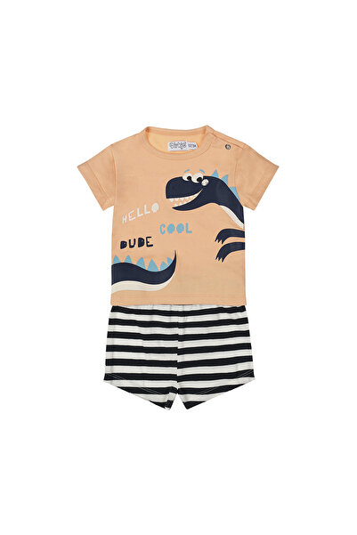 Dirkje بيجاما ولادي قطني من تيشيرت وشورت - برتقالي وكحلي | ديناصور