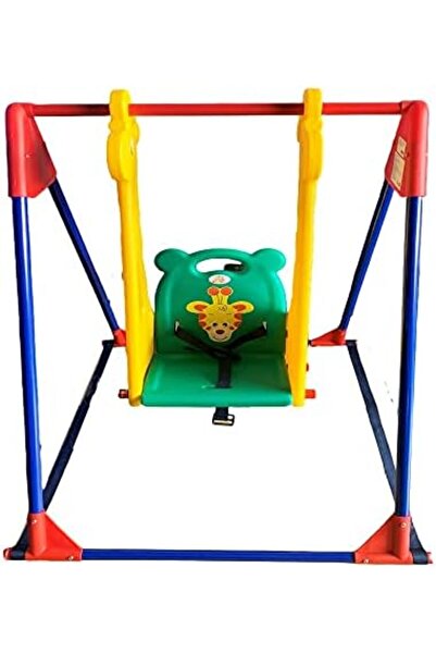 ALBADER أرجوحة للأطفال، أرجوحة بتصميم زرافة، أرجوحة بلاستيكية بقواعد حديدية، مقعد مع حزام أمان