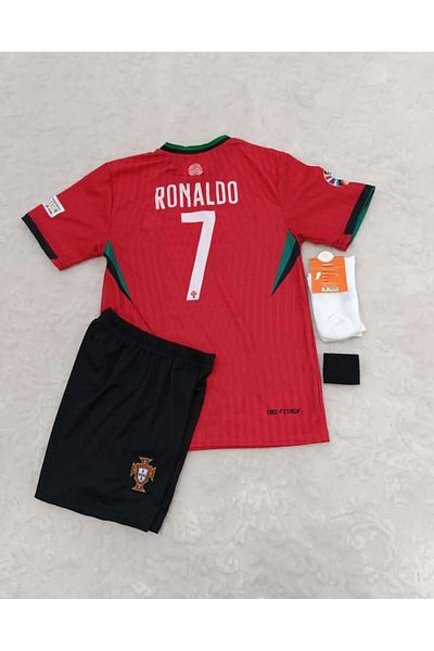 DAYIBALI DÜKKAN Dayibali Portugal Cristiano Ronaldo 2024/25 Short Sleeve Red Home Kids Jersey Set of 4