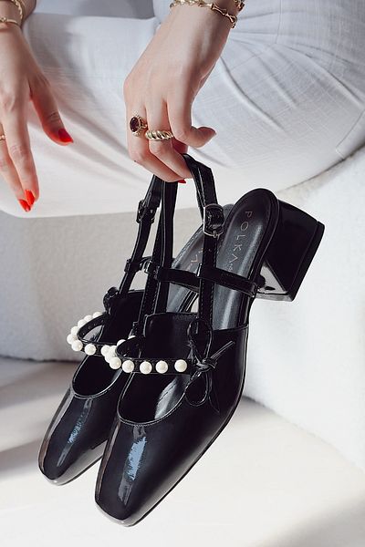 POLKA STORE Gentle Pearl Short Block Heeled Women's Shoes