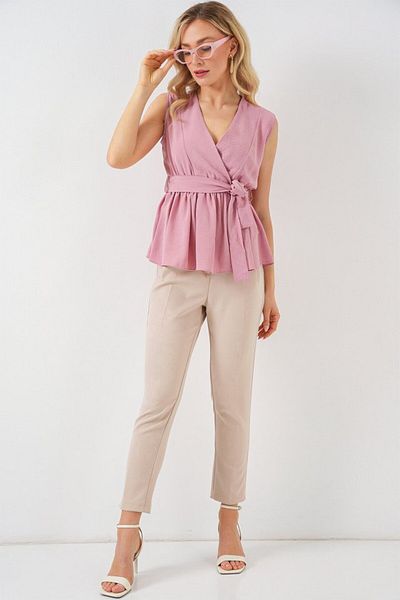 MRA Fashion Double Breasted Collar Sleeveless Blouse 966 - Powder
