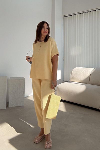 ELVAN TOLON Yellow Casual Linen Suit