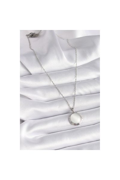Skygo 316L Steel Silver Color White Pearlescent Circle Model Women's Necklace - Tj-Bko9426
