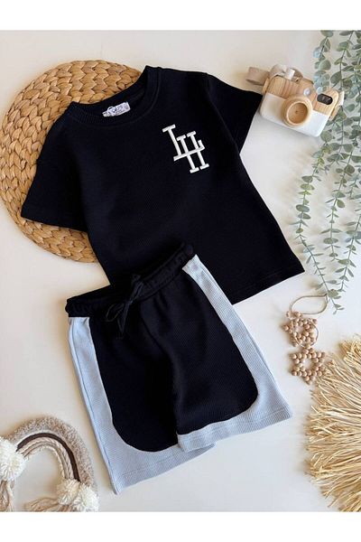 EKNKİDS Boy's Waffle Fabric Bottom Top Set