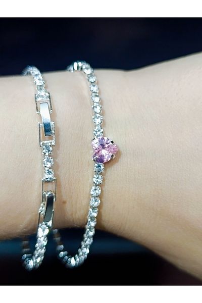 Zanora Heart Detailed Waterway Pink Stone Bracelet