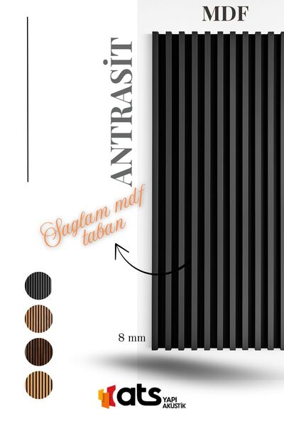 ATS YAPI AKUSTİK Antrasit MDF Tabanlı Çıtalı Duvar Paneli 24x280 cm – Akustik...