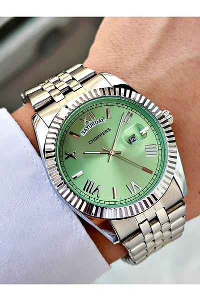 Weluxa Silver Color Turquoise Dial Calendar Steel Band Men's Wrist Watch