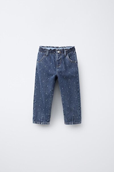 lumo bella kids Puantiye Desenli Kız Çocuk Jean Kot Pantolon
