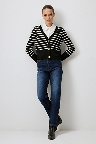 Touche Striped Short Knitwear Cardigan Black