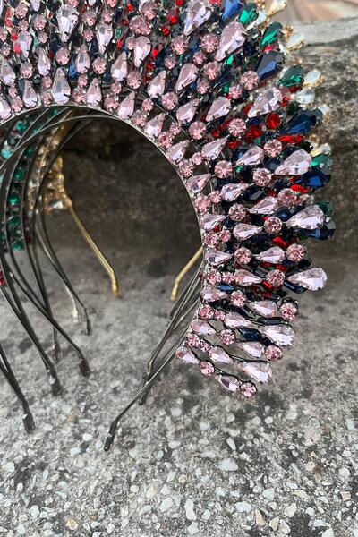 Hobigram Michaelle Burgundy Bridal Henna Crown Special Occasion Accessory Women's Crown and Drop Shuttle Earring Set