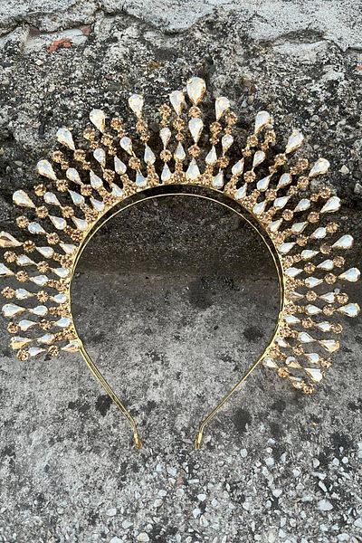 Hobigram Michelle Gold Bridal Henna Crown Special Occasion Accessory Women's Crown Hair Accessory – Crown, Crystal Stone
