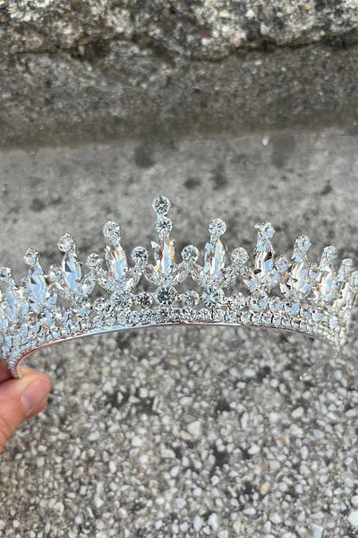 Hobigram Ivanna Silver Bridal Henna Crown Special Occasion Accessory Women's Crown Hair Accessory – Crown, Crystal Stone