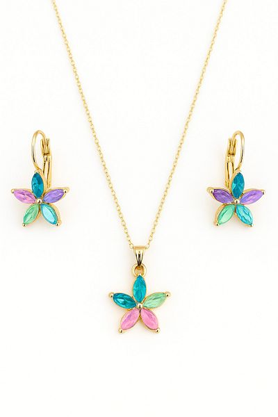 MakeWell Gold Color Necklace and Earring Set with Lotus Flower Design