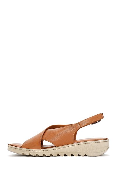 Derimod Women's Tan Back Tie Leather Comfort Sandals 25Sfd410318