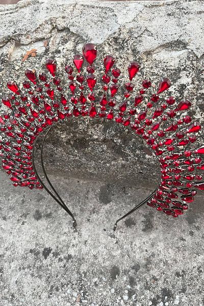 Hobigram Michelle Burgundy Bridal Henna Crown Special Occasion Accessory Women's Crown Hair Accessory – Crown, Crystal Stone
