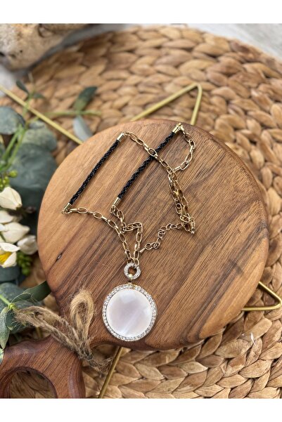 SEDEF TAKI Ay taşlı gold detaylı modern kolye