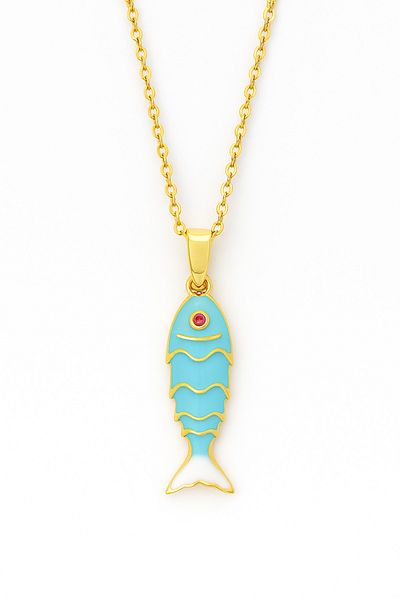 MakeWell Fish Design Gold Plated Turquoise White Red Stainless Steel Necklace