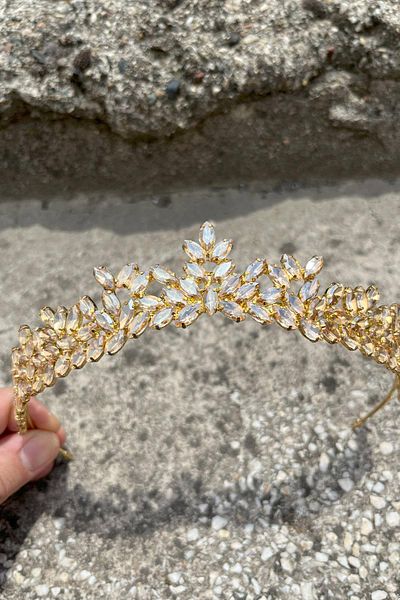 Hobigram Silvana Gold Bridal Henna Crown High Quality Special Occasion Accessory Women's Crown Hair Accessory