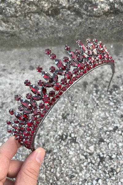 Hobigram Ivanna Burgundy Bridal Henna Crown Special Occasion Accessory Women's Crown Hair Accessory – Crown, Crystal Stone