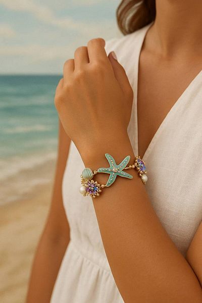 STEELVA Bracelet Decorated with Coral Beads with Seashell Detail
