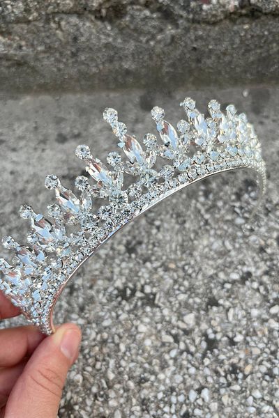 Hobigram Ivanna Silver Bridal Henna Crown Special Occasion Accessory Women's Crown Hair Accessory – Crown, Crystal Stone