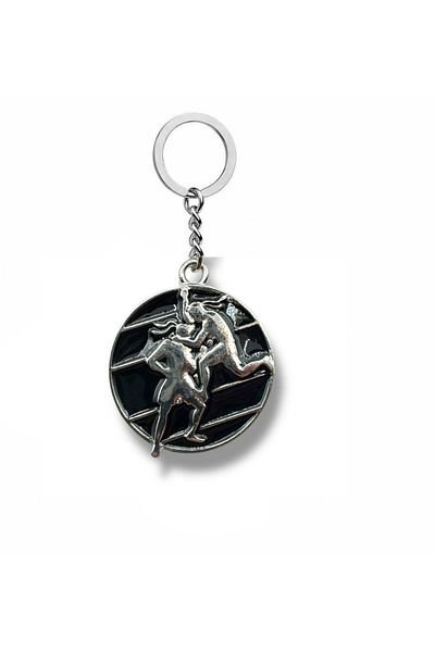 Herşey Nota Fight in the Shadow – Unisex Metal Keychain with Black Fighting Man Figure