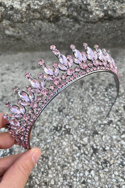 Hobigram Ivanna Pink Bridal Henna Crown Special Occasion Accessory Women's Crown Hair Accessory – Crown, Crystal Stone