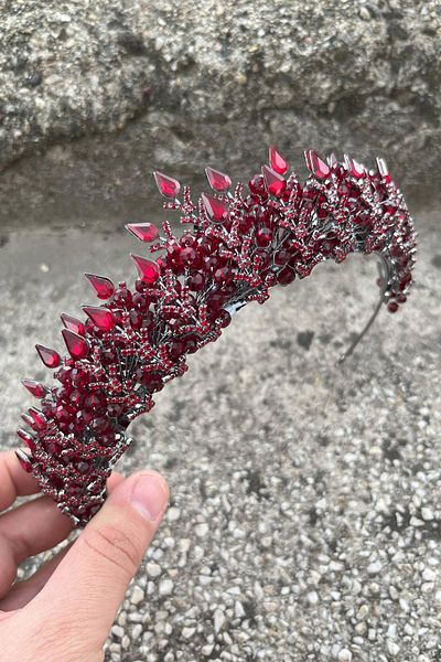 Hobigram Salvatore Burgundy Bridal Henna Crown High Quality Special Occasion Accessory Women Crown Hair Accessory
