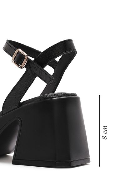 Derimod Women's Black Ankle Buckle Thick Heeled Platform Leather Sandals 25Sfd131318