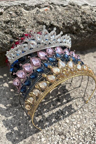 Hobigram Renata Saks Blue Bridal Henna Crown Accesoriu pentru o zi specială Accesoriu pentru păr pentru femei – Coroană, cu pietre de cristal