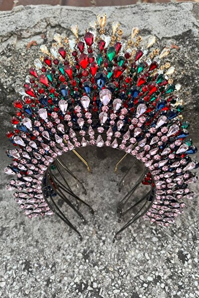 Hobigram Michelle Pink Bridal Henna Crown Special Occasion Accessory Women's Crown Hair Accessory – Crown, Crystal Stone