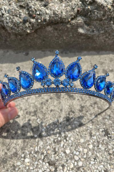 Hobigram Renata Saks Blue Bridal Henna Crown Special Occasion Accessory Women's Crown Hair Accessory – Crown, Crystal Stone