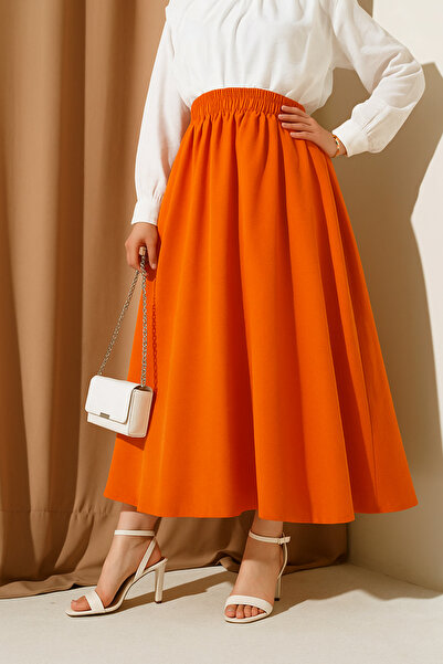 VıoShıne Kadın Beli Lastikli Cepli Poplin Etek