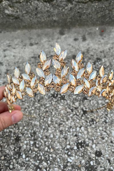 Hobigram Regina Gold Bridal Henna Crown Special Occasion Accessory Women's Crown Hair Accessory – Crown, Crystal Stone