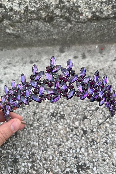 Hobigram Regina Purple Bridal Henna Crown Special Occasion Accessory Women's Crown Hair Accessory – Crown, Crystal Stone, Stylish Model