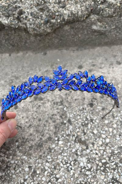 Hobigram Silvana Saks Blue Bridal Henna Crown High Quality Special Occasion Accessory Women's Crown Hair Accessory