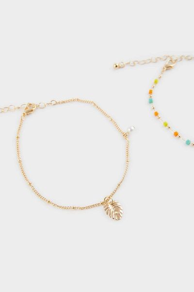DeFacto Women's 2-Piece Colorful Stone Gold Bracelet F6909Axns